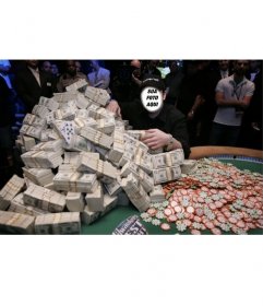 Fotomontagem de um vencedor de um milhão de dólares jogando poker