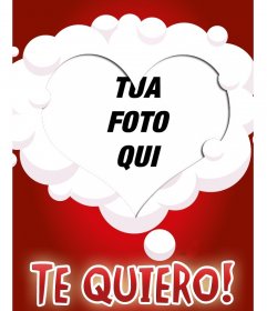 Fai una cartolina on-line con la tua foto e una cornice a forma di cuore circondato da nuvole bianche su uno sfondo rosso