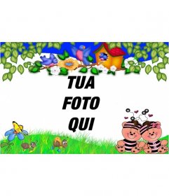 Photo frame per i bambini di orsi felici con bordi verdi e fiori