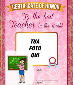 Certificato per il miglior insegnante del mondo di personalizzare online e gratis