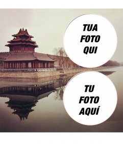 Collage di due foto con un paesaggio della Città Proibita in Cina