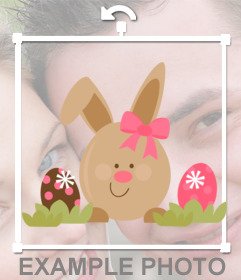 Sticker con un coniglietto con due uova di Pasqua