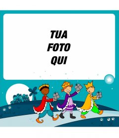 Card con lillustrazione di bambini vestiti da Re Magi 