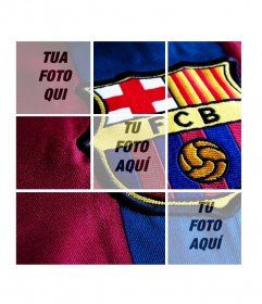 Collage con badge FC Barcelona che si può personalizzare con 3 foto