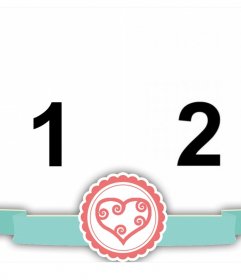 Foto collage con un nastro e un cuore per decorare due foto 