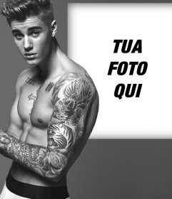 Carica la tua foto accanto a Justin Bieber che mostra i suoi tatuaggi