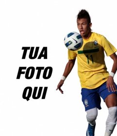 Fotomontaggio in cui è possibile aggiungere una foto accanto a Neymar Junior con il Brasile camicia