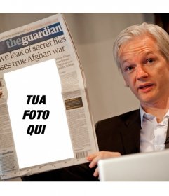 Montaggio di mettere una foto su un giornale che state leggendo fondatore di WikiLeaks Julian Assange