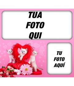 Fotomontaggio romantico con gattini e cuori con uno sfondo rosa per posizionare due