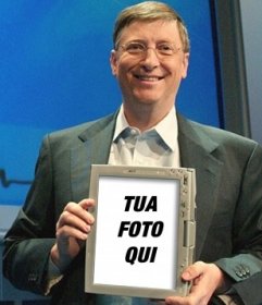 Foto montaggio di andare su una tavoletta che tiene Bill Gates