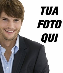 Fotomontaggio con Ashton Kutcher in un vestito con barba e capelli corti per avere una foto con lui