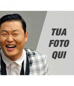 Creare fotomontaggi con PSY cantante, creatore del famoso stile di Gangnam, laggiunta di una fotografia che appare con un filtro grigio