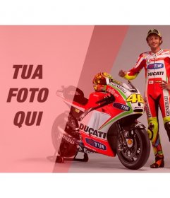 Creare un fotomontaggio con Valentino Rossi, pilota di moto, con la sua moto rosso e bianco e un filtro rosso per la tua foto