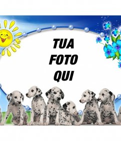 Fotomontaggio con cuccioli dalmata e foto di sfondo