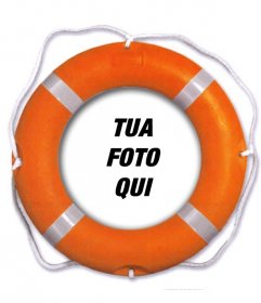 Fotomontaggio di mettere la tua foto in un galleggiante di salvataggio arancione dove è anche possibile aggiungere testo online