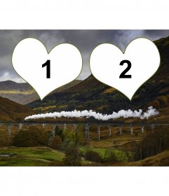 Cartolina per due foto con limmagine di un ponte in autunno 