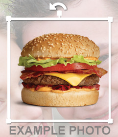 Un adesivo hamburger enorme a bastone su vostre foto gratis
