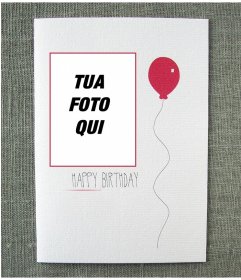 Cartolina di compleanno semplice con un palloncino rosso con la tua foto