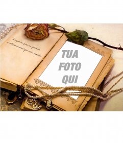 Vecchio libro con ornamenti e una frase aggiungere la foto 