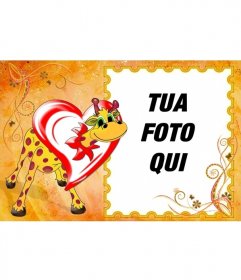 Giraffa Photo Frame in amore all"interno di un cuore. Metti la tua foto all"interno della cornice