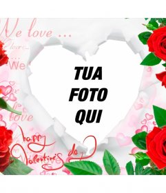 Romantica cornice con rose e un cuore per inserire le tue foto