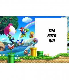 Collage con una foto del gioco Super Mario Bros U