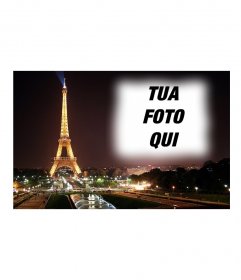 Metti la tua immagine sullo sfondo di una cartolina della Torre Eiffel a Parigi e in background