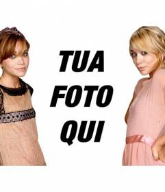 Fotomontaggio con le gemelle Olsen, Mary Kate e Ashley. Appaiono in una foto con i famosi trendsetter gemelli americani e aggiungere testo
