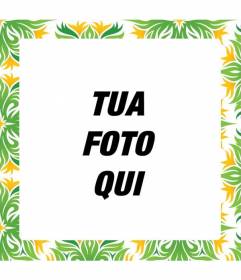 Cornice quadrata con foglie e piante verdi e gialli