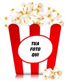 Fotomontaggio di mettere una immagine sulla scatola tipico popcorn a vedere un film al cinema