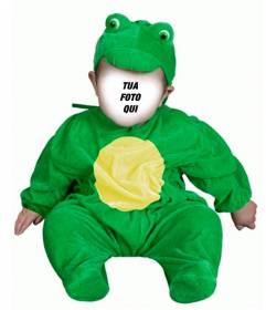 Fotomontaggio di un costume rana verde per mettere i babys faccia