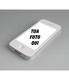 Fotomontaggio di aggiungere una foto in linea per lo schermo di un iPhone bianco e personalizzare con una frase libera