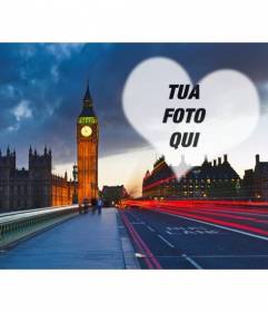 Amore fotomontaggio a Londra con il Big Ben sullo sfondo e un cuore semitrasparente per posizionare la foto che si desidera