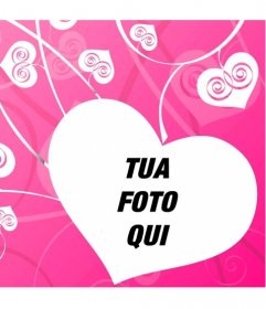 Fotomontaggio di amore per decorare le vostre foto romantiche con uno sfondo di cuori bianchi su fondo rosa, creando un effetto di amore