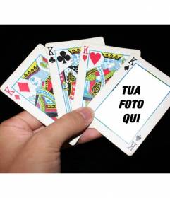 Fotomontaggio con carte da poker dove si può mettere la vostra foto in una delle carte e aggiungere un testo libero