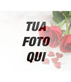 Fotomontaggio di amore con rose rosse e cuori per sovrapporre le foto con gli amici
