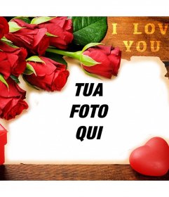 Amore cartolina con rose rosse per modificare con le tue foto 