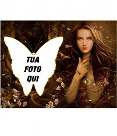 Collage romantico pieno di farfalle e campane, con una ragazza della foresta