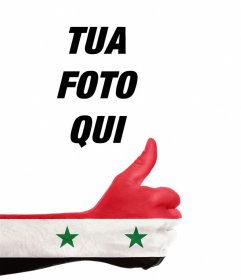 Mano con la Siria bandiera per aggiungere la fotografico online