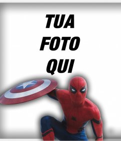 Spider Man con lo scudo di Capitan America per mettere la tua foto effetto