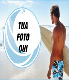 Collage con la tua foto e un surfista sulla spiaggia