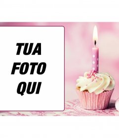 ZIP rosa compleanno incorniciato foto e un cupcake con una candela
