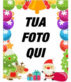 Colorful photo frame di Natale con Babbo Natale e una renna