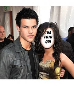 Hai una foto come una donna accanto a Taylor Lautner, artista marziale, attore noto per la saga di Twilight. Su di un lato e salvare o inviare e-mail fotomontaggio