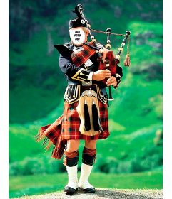 Fotomontaggio con un tipico suonatore di cornamusa scozzese per aggiungere il tuo volto