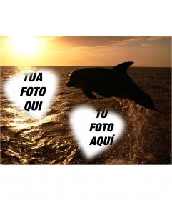 Scheda personalizzabile per due foto in forma di cuori e un delfino