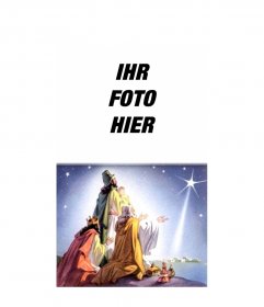 Weihnachtskarte der drei Weisen aus dem Morgenland mit ihren Angeboten kommen nach