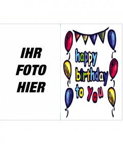 Geburtstagskarte: Alles Gute zum Geburtstag. Ornamente von bunten Luftballons