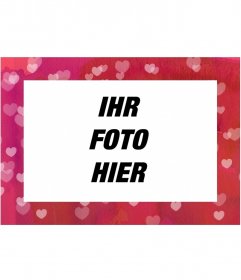 Fotomontage kostenlose Vorlage bearbeitet von der gleichen Seite, ein Rahmen, bestehend aus rosa Herzen für ein Foto im Querformat