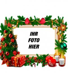 Ein Rahmen für Fotos mit Weihnachtsschmuck